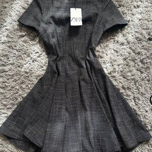 Zara Gray Flutter Sleeve Fit and Flare Mini Dress